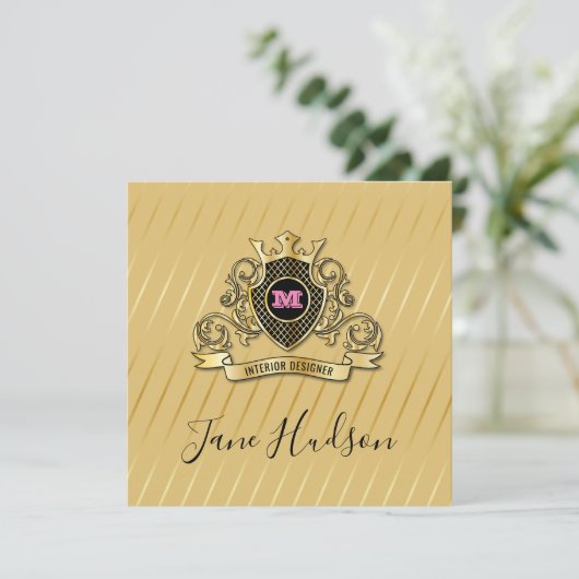 Elegant Goud en Roze Monogram Modieus Ontwerp Kaart (Staand voorkant)