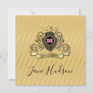 Elegant Goud en Roze Monogram Modieus Ontwerp Kaart