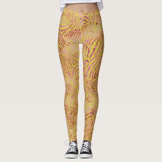 Elegant goud en stoffig roze Zebra ontwerp Leggings (Voorkant)