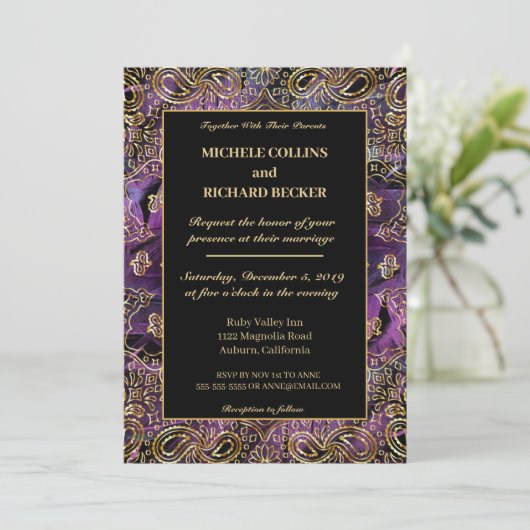 Elegant goud en veren kaart (Staand voorkant)