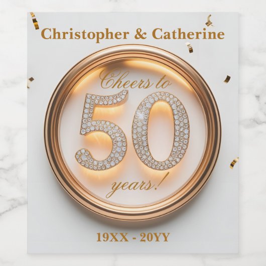 Elegant goud en wit 50ste Jubileum Wijn Etiket (Enkel label)