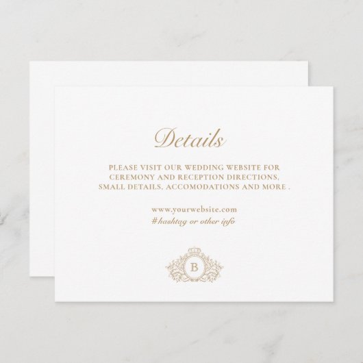Elegant Goud en Wit Bruiloft Details Kaart (Voorkant / Achterkant)
