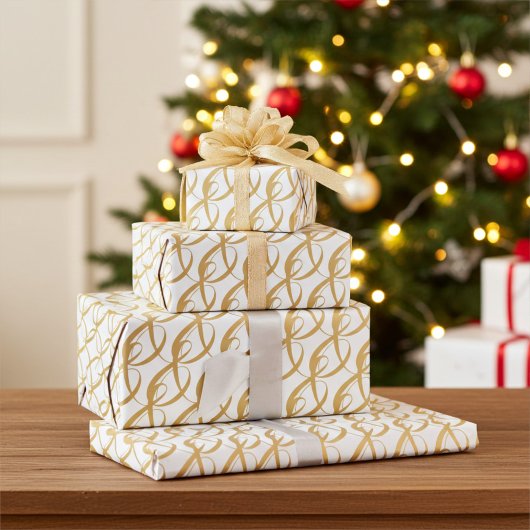 Elegant Goud en Wit Bruiloftspaar Eenheidsgeschenk Cadeaupapier