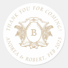 Elegant Goud en Wit Crest Monogram Ronde Sticker