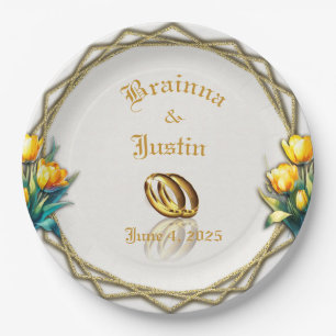 Elegant Goud en Wit Geel Tulpen Papier Bord