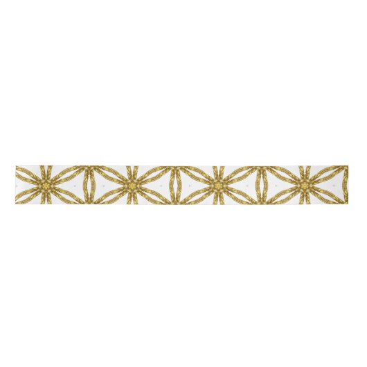 Elegant goud en wit geometrisch patroon satijnen lint (Voorkant)
