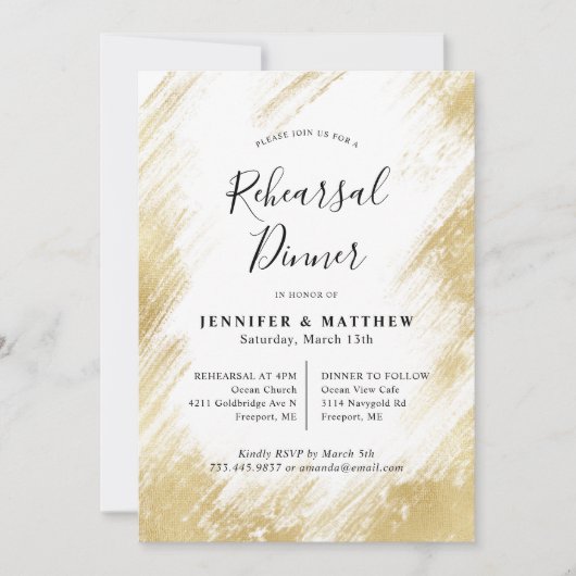Elegant Goud en Wit Huwelijk Repetitie Diner Kaart (Voorkant)