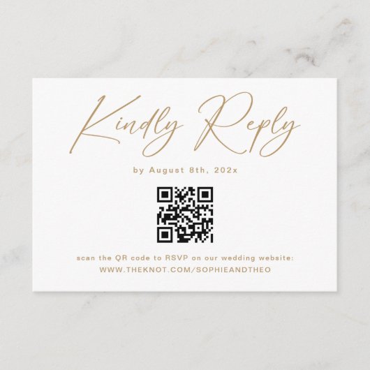 Elegant Goud en Wit Huwelijk RSVP Qr Code Informatiekaartje (Voorkant)
