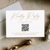 Elegant Goud en Wit Huwelijk RSVP Qr Code Informatiekaartje