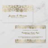 Elegant goud en wit kant bruiloft planner visitekaartje (Voorkant / Achterkant)