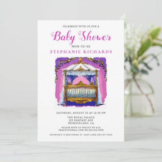 Elegant goud en wit kant Wieg Baby shower roze Kaart (Staand voorkant)