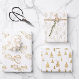 Elegant Goud en Wit Kerstmis Inpakpapier Vel