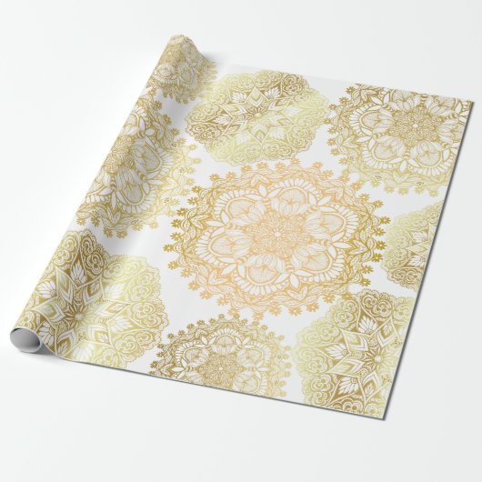 Elegant goud en wit mandala patroon cadeaupapier (Uitgerold)