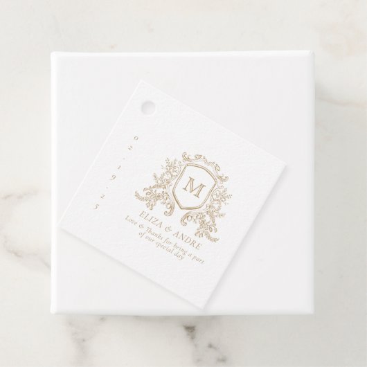 Elegant Goud en Wit Monogram Bruiloft Favor Label (In situ)