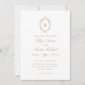 Elegant Goud en Wit Monogram Crest Bruiloft Kaart (Voorkant)