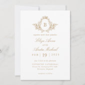 Elegant Goud en Wit Monogram Crest Bruiloft Kaart (Voorkant)