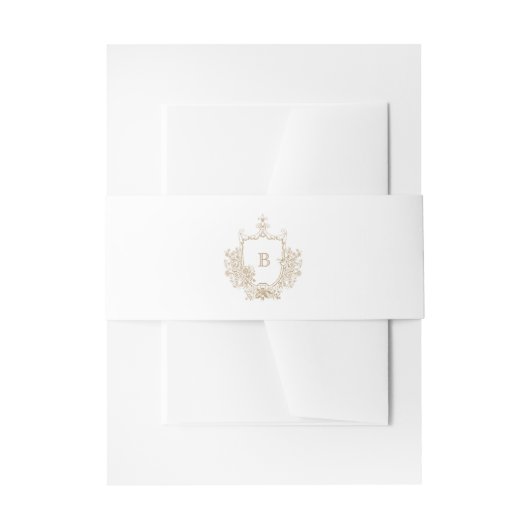 Elegant Goud en Wit Monogram Crest Uitnodigingen Wikkel (Voorkant Voorbeeld)