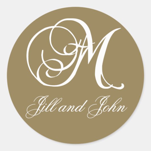 Elegant Goud en Wit Monogram M Namen Stickers (Voorkant)