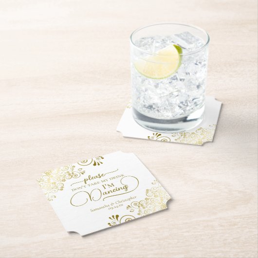 Elegant goud en wit neem niet mijn Drink bruiloft Kartonnen Onderzetters (Insitu)