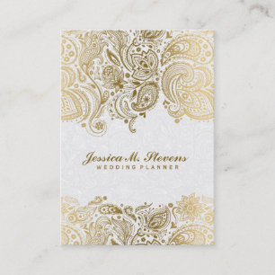Elegant goud en wit paisley 3 bruiloft planner visitekaartje