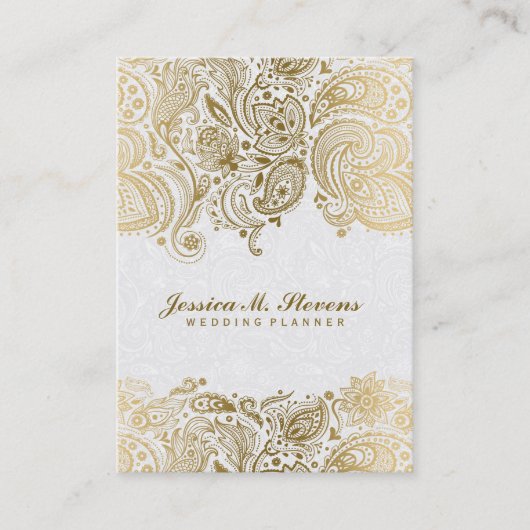 Elegant goud en wit paisley 3 bruiloft planner visitekaartje (Voorkant)