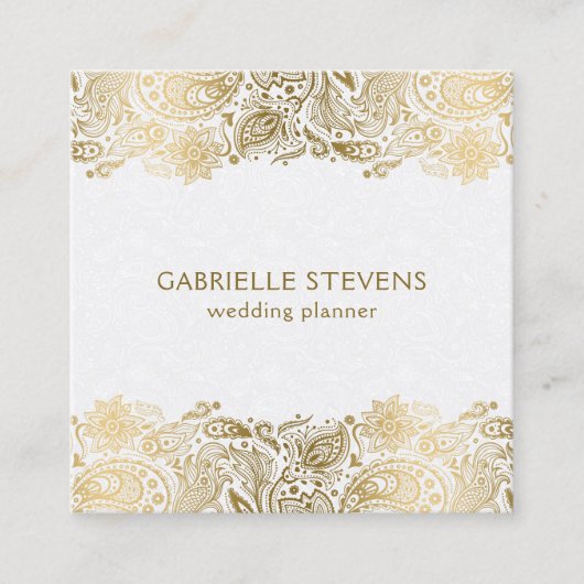 Elegant goud en wit paisley bruiloft planner vierkante visitekaartje (Voorkant)