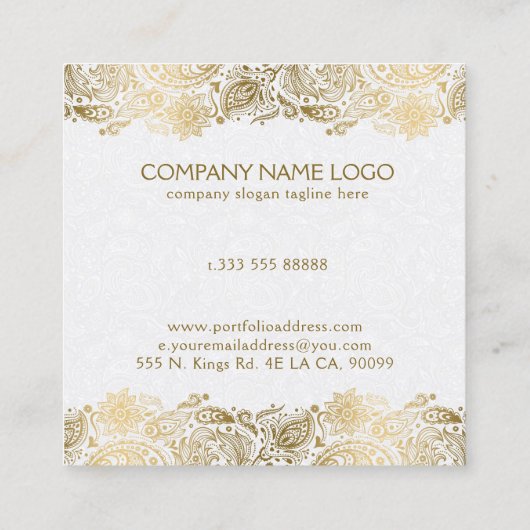 Elegant goud en wit paisley bruiloft planner vierkante visitekaartje (Achterkant)