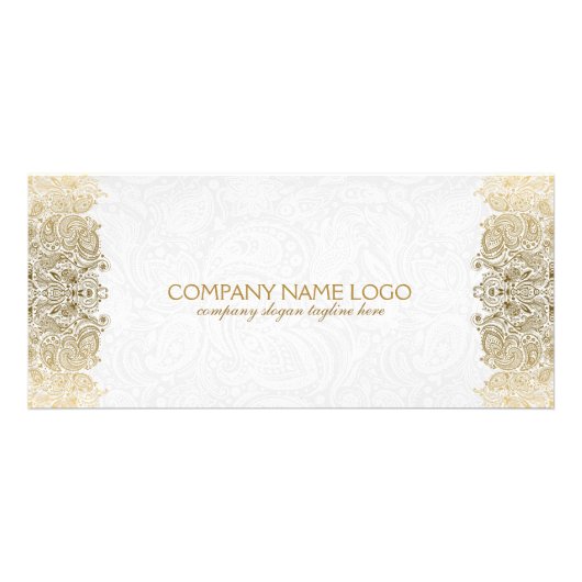 Elegant goud en wit paisley kanten patroon reclamekaart (Voorkant)