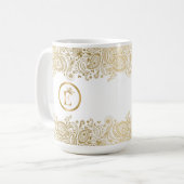 Elegant goud en wit paisley monogram koffiemok (Voorkant links)