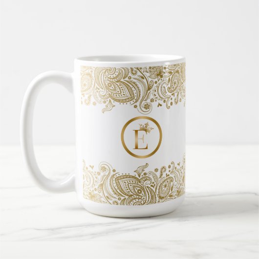 Elegant goud en wit paisley monogram koffiemok (Links)