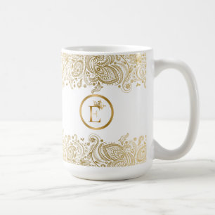 Elegant goud en wit paisley monogram koffiemok