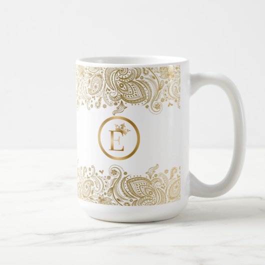 Elegant goud en wit paisley monogram koffiemok (Rechts)
