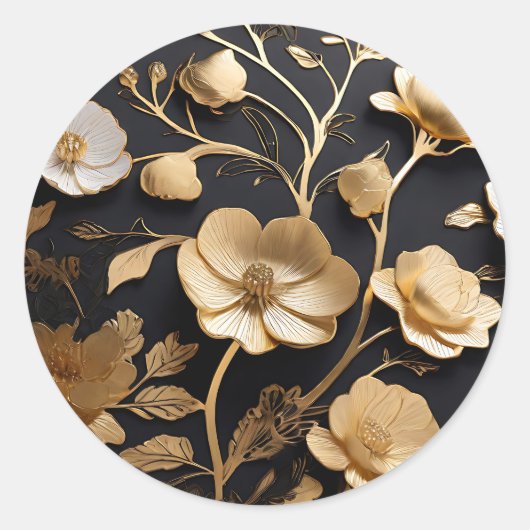 Elegant goud en witte bloemen patroon ronde sticker (Voorkant)