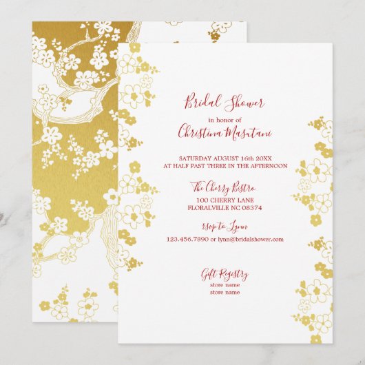 Elegant goud en witte kersenbloesem Vrijgezellenfe Kaart (Voorkant / Achterkant)