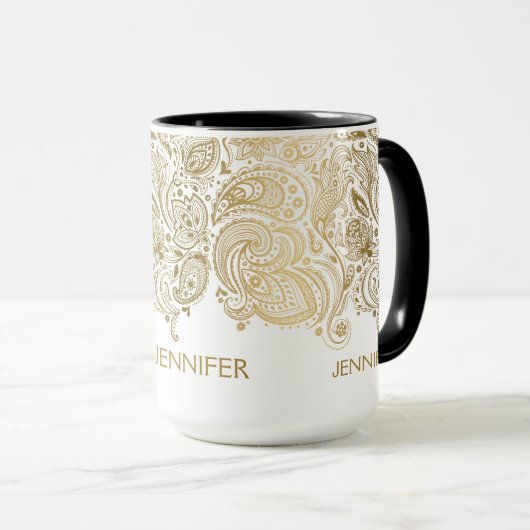 Elegant goud en witte paisley mok (Voorkant rechts)