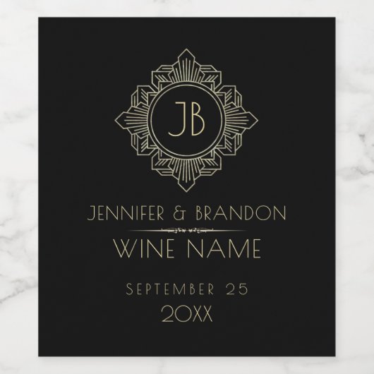 Elegant goud en zilver Art Deco lijst Wijn Etiket (Enkel label)