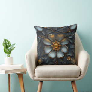 Elegant Goud en Zilver Bloemen Luxe Ontwerp Kussen