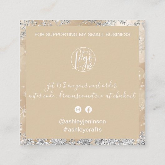 Elegant Goud en Zilver Kerstmis dank u bestelling Vierkante Visitekaartje (Achterkant)