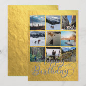 Elegant Goud en Zilver Nine Foto Verjaardag Kaart (Voorkant / Achterkant)