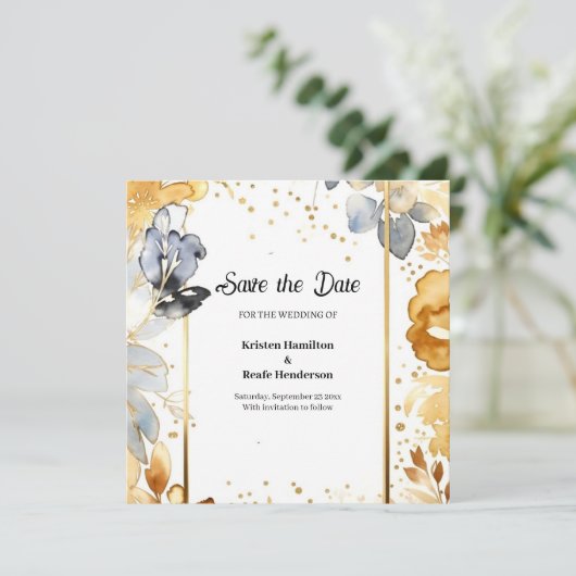 Elegant Goud en Zilveren Bruiloft Save the Date Ka (Staand voorkant)