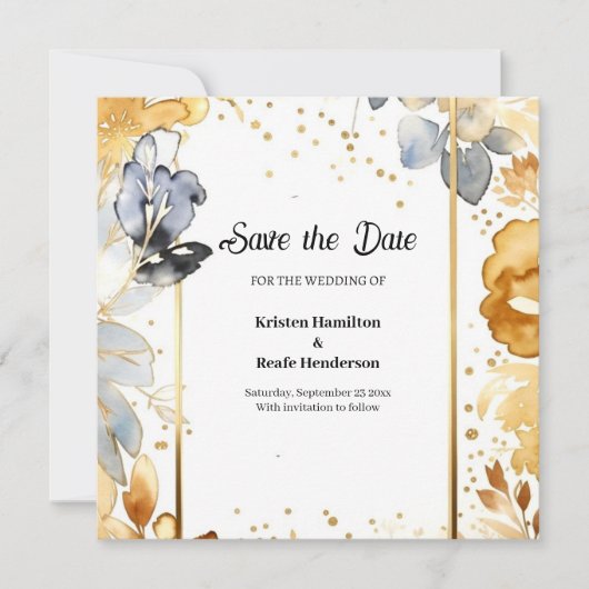 Elegant Goud en Zilveren Bruiloft Save the Date Ka (Voorkant)