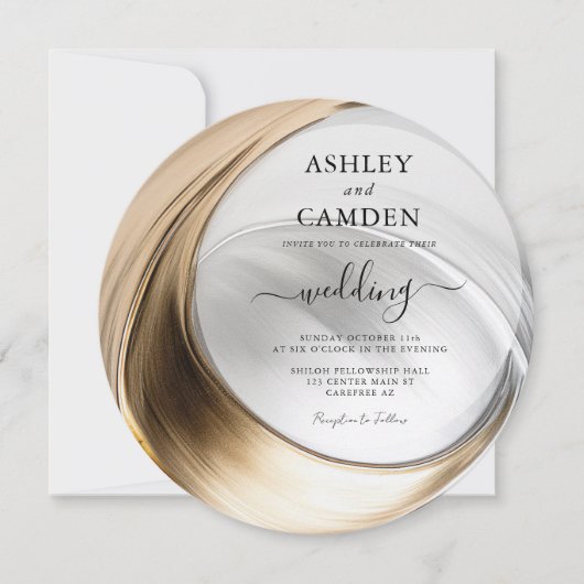 Elegant Goud en Zilveren Cirkel Bruiloft Kaart (Voorkant)