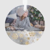 Elegant goud en zilveren sneeuwvlokken, aangepaste ornament (achterkant)