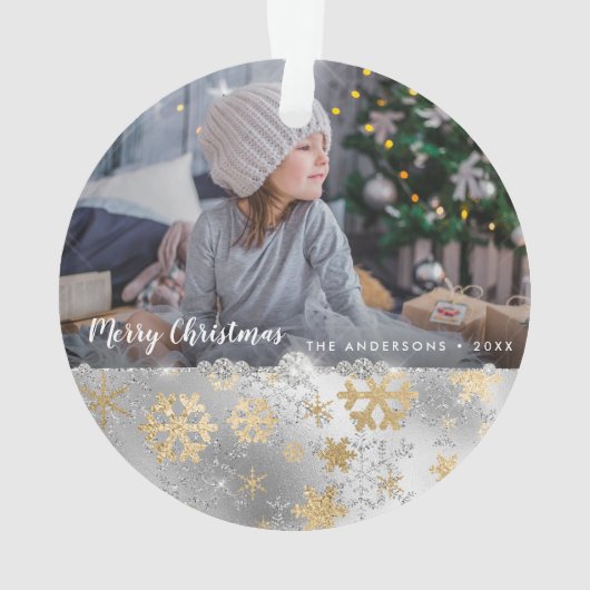 Elegant goud en zilveren sneeuwvlokken, aangepaste ornament (achterkant)