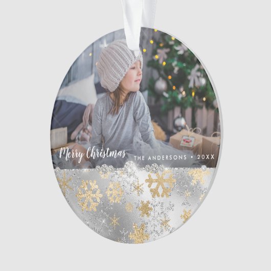 Elegant goud en zilveren sneeuwvlokken, aangepaste ornament (voorkant)