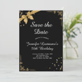 Elegant Goud en Zwart 50e Verjaardag Uitnodiging (Staand voorkant)