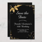 Elegant Goud en Zwart 50e Verjaardag Uitnodiging (Voorkant / Achterkant)