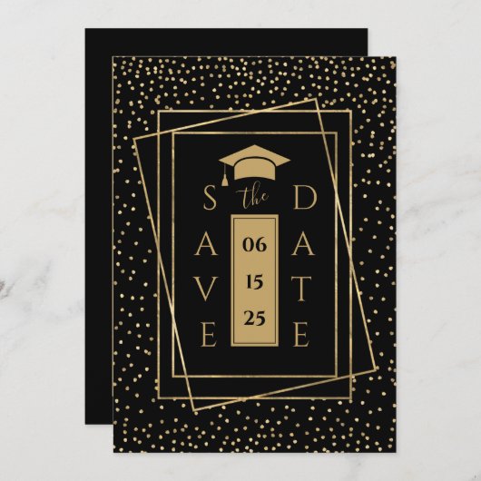 Elegant Goud en Zwart Afstuderen Aankondiging (Voorkant / Achterkant)