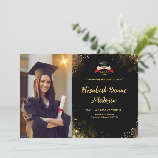 Elegant goud en zwart Afstuderen Kaart (Staand voorkant)