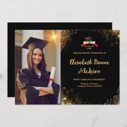 Elegant goud en zwart Afstuderen Kaart (Voorkant / Achterkant)